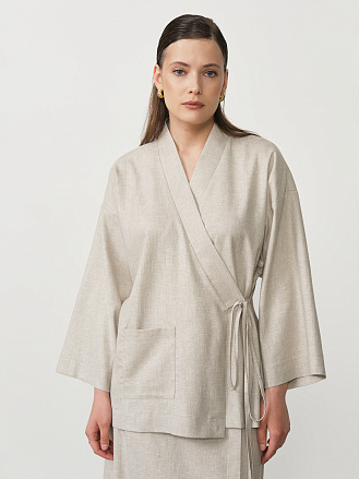 Жакет-кимоно льняной 42600 бежевый